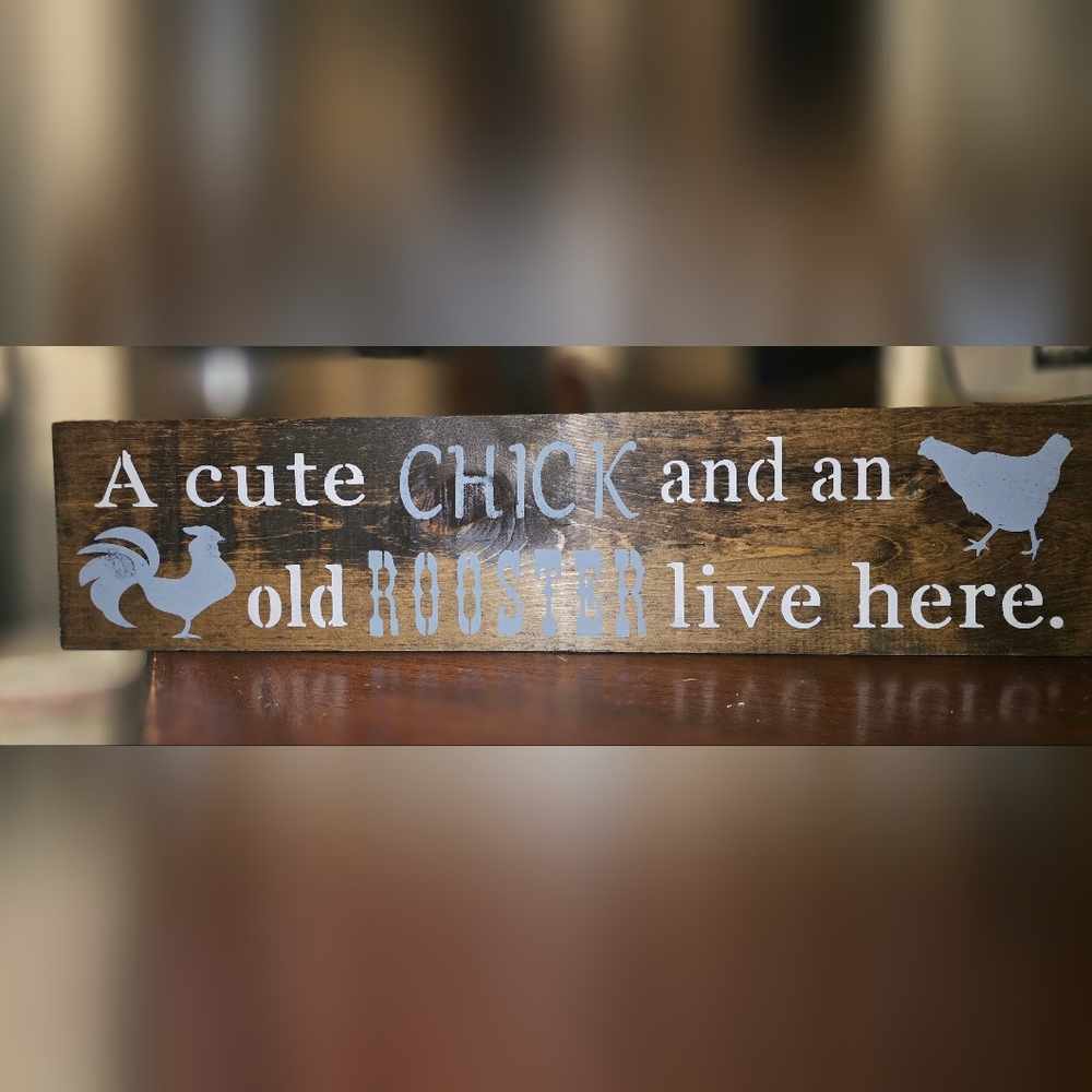 Rustic Wooden Sign with White and Gray Text